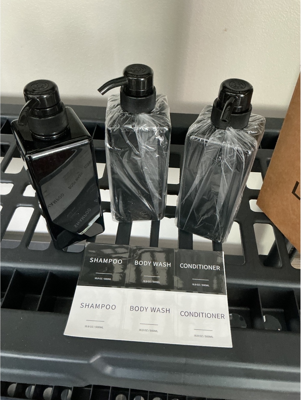 Lavistin Refillable Plastic Shampoo, Conditioner, and Body Wash Dispenser Set -